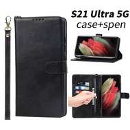 Samsung S21 Ultra 5G S Pen ปากกาสำหรับ SPEN S-PEN เคสสไตลัสแบบพับได้เคสโทรศัพท์มือถือ Samsung Galaxy S21 Ultra 5G เคสฝาปิดกระเป๋าสตางค์ช่องใส่ปากกา
