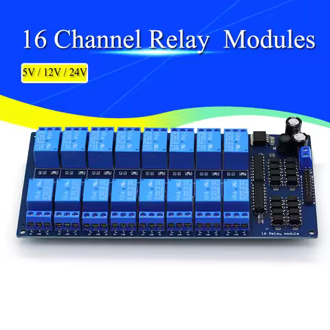16 Channel Relay Shield Module DC 5V 12V 24V with Optocoupler LM2576 Microcontrollers Interface Powe