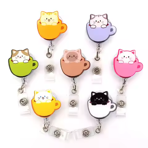 Cute The Cat In Cup Style Retractable Card Holder Badge Reel Nurse Exhibition Enfermera Girl And Boy