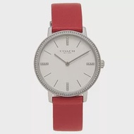 COACH 晶鑽皮革錶帶腕錶-紅
