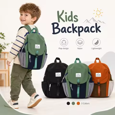 Stylish Lightweight Kids Backpack Quick Dry Contrast Color Trendy Flap Bag Waterproof Nylon Schoolba