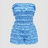 Y2K Harajuku Baddie Summer Outfit, Plus Size Women Black Solid Color Multi-Layer Ruffle Trim Cake Mi