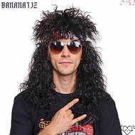 BANANA1JZ 70s 80s Rockstar Wig, Fluffy Punk Halloween Party Cosplay Wig, Long Curvy Mullet Wig
