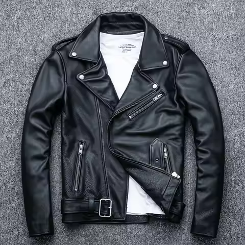 CC Shop,Popular!Brand new genuine leather jacket.mens biker cowhide coat.slim plus size leather clot