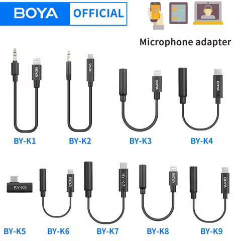 BOYA BY-K1-K9 3.5mm TRS to Lightning/Typec iPhone Android Phone Audio for Microphone Adapter Cable A