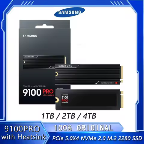 Samsung 9100 PRO with Heatsink -1TB 2TB 4TB PCIe 5.0x4, NVMe 2.0 M.2 Internal SSD, Up to 14,800MB/s,
