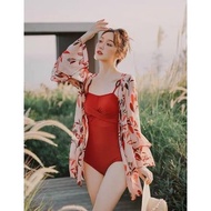ADEL red swimsuit one piece + premium kimono woman cardigan bikini set 2 pcs korean swimwear/ Baline