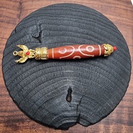 MATA Dzi Red Agate 6 Eyes Cross Blessed Tibetan Stone 70mm E3513