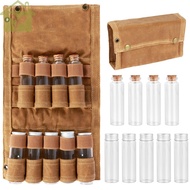 Portable Spice Bag with 9 Spice Containers Canvas Seasoning Bottle Storage Bag with Thread Hole 9 Holes Spice Bottle Organizer Bag with Elastic Band Foldable Camping SHOPABC5890