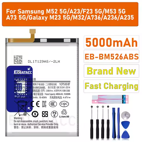2025 years 5000mAh EB-BM526ABS Battery For Samsung Galaxy M56 M52 5G M23 F23 5G M53 5G A73 A23 EB-BM
