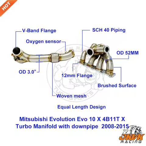JKVK RACING Downpipe With SS304 Equal Length Turbo Exhause Manifold for Mit subi shi Evolution Evo 1