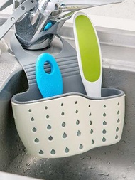 1入組隨機顏色廚房收納架可調節按扣水槽海綿架廚房掛式瀝水籃廚房小工具