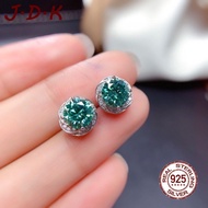 JDK 925 Silver Pt950 Platinum Blue and Green Stud Earrings for Women