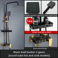 Stainless Steel Bathroom 4 in 1 Black Gold  Brass Body Rain Shower Set Shower Mixer with Rainfall Shower Head