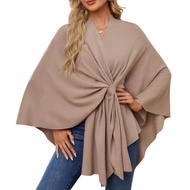 Women Shawl Coat V Neck Fall Winter Oversized Poncho Keep Warm Pure Color Windproof Open Front Shoul