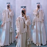 setelan one set kondangan bordir wanita Model korean style linen rami adem jumbo M L XL XXL casual s
