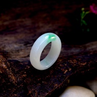 Genuine Burmese Jade Ring Natural Color White With Green Apple Glass Texture Size: 55mm.