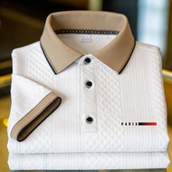 TEMU [ OBM] เสื้อโปโลแขนสั้นผู้ชายลาย Jacquard คอ Henley แฟชั่นธุรกิจหรูหรา สำหรับฤดูร้อน