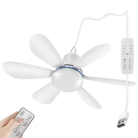XIAOTREE Portable Ceiling Fan with LED Light Mini DC 5V USB Tent Fans for RV 16.5Inch USB Ceiling Fa