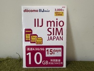 (不議價，全新未開過，2026年11月30日前開卡，2張包平郵）NTT docomo 日本原生卡IIJmio 10天10GB 高速4.5G 無限上網卡數據卡(10GB FUP)