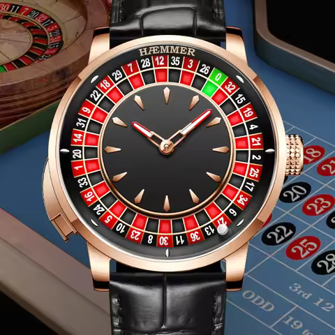 HAEMMER Men's Mechanical Watch Stainless Steel NH35 Watch Men's Push Button Roulette Rotating Sapphi