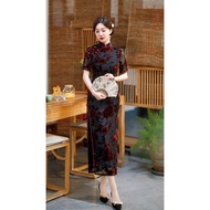chinese traditional wear cheongsam muslimah Gaun elegan retro mewah wanita musim panas cheongsam