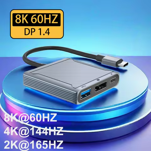 3 in 1 Thunderbolt USB-C to DisplayPort Cable 8K 60Hz USB C to DP 144Hz with Hub Dock Function for M