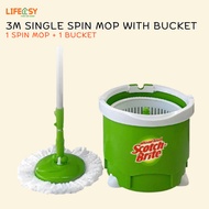 3M Scotch Brite Single Spin Mop With Bucket Compact Size 360 Rotating Mop Head Splash-Free Bucket