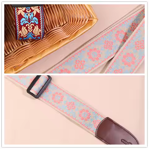 【rrkxa】Guitar Strap Bass Cotton Leather Embroidery Straps Adjustable Neck Strap Electric Acoustic Gu