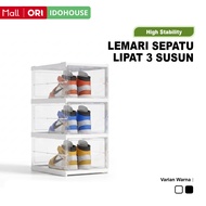 3-Tier Folding Shoe Rack, Transparent, Aesthetic, Portable, Space-Saving, Plastic - C0103B