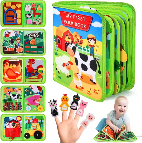 Busy Book for Toddlers, Montessori Toys for Boy Girl, Farm Animal Busy Board Educational Learning Qu