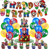 Super Mario Theme Birthday Party Decoration Cake Topper Latex Balloons Banner Party Needs Scene Layout Decor