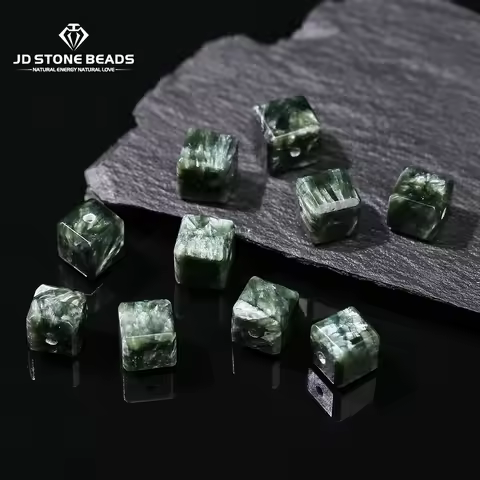 1 Pc Natural Stone Green Charoite Stone Seraphinite Faceted Square Shape Bead for Jewelry Making Diy