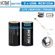 Beston Rechargable CR 123 CR123A Micro USB Rechargeable Li-lion Battery