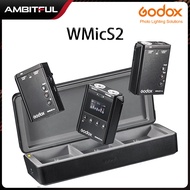 Godox WMicS2 UHF 2.4GHz ไมโครโฟนไร้สายลาวาเลียร์กะทัดรัดสำหรับสมาร์ทโฟนกล้องวิดีโอกล้อง DSLR และแท็บเล็ตสำหรับ YouTube