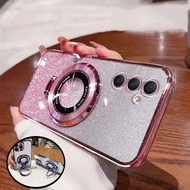 Luxury Glitter Plating Magnetic Holder Phone Case for Samsung Galaxy C55 F13 F12 F15 F23 S24 Ultra A