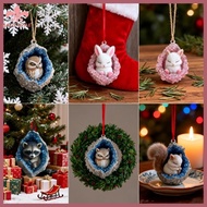 BST Animal Christmas Decoration Acrylic Owl Raccoon Ornament For Door Window Tree