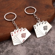 Royal Flush Poker Keychain, Metal Playing Cards Charm, Lucky Casino Keyring for Gamblers