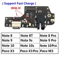 Charger USB Charging Port Board Flex Cable Connector For Xiaomi Poco X3 M4 Pro M3 Redmi Note 7 8 8T 9S 9 10 10s 11 Pro 4G 5G Microphone