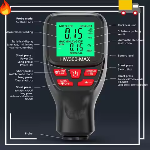 HW300-MAX Coating Thickness Gauge Paint Film Thickness Gauge Universal Auto Spare Parts