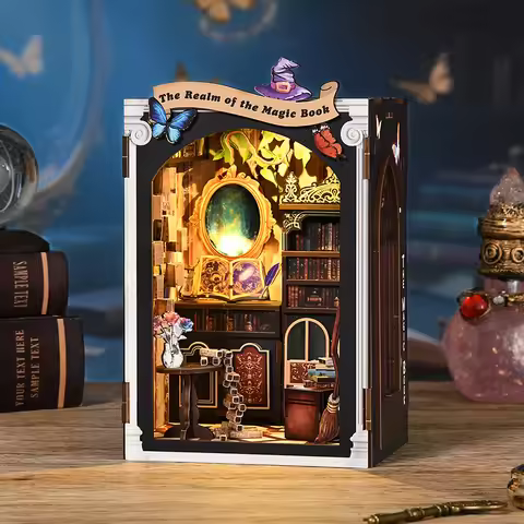 New DIY Magic Book Mirror House Book Nook Kit - Handmade Miniature 3D Puzzle, Creative Christmas & B