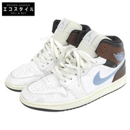 Nike AIR JORDAN 1 MID SE 高筒運動鞋，男款，白色、黑色、帆白色、藍灰色，尺寸 27cm，FQ7831-142，尺寸 9（美國）[二手]