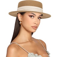 Straw Boater Summer Sun Hat - Wide Brim Fedora Panama Summer Beach Hat for Men Women(Size:Large)