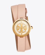 Tory Burch Reva Double-Wrap Watch Nude Leather / Gold-Tone