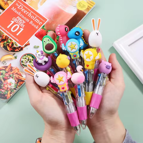 Cute Mini 4-Color Ballpoint Pens (10-Pack/20-Pack), Cartoon-Themed Diary Pens, 4-Color Retractable B