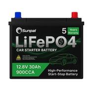 Sunpal 12V 30Ah LiFePO4 Lithium Car Battery 900CCA | High CCA Starter Battery |  Lightweight | 5-Yea