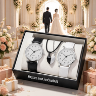Bw‐06 Women's Quartz Watch Set, Leather Strap, 4 Accessories, Couple Necklaces, Daily Fashion