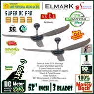 Elmark Ceiling Fan 9933 BK Super DC Fan 52 inch DC Motor Ceiling Fan with Remote Control (3 blades)