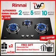 [FREE SHIPPING, WITH 2 GIFT] RINNAI 4.5kW 3 Burner Built-in Gas Tempered Glass Hob With Safety Device RB-983G RB983G