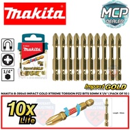 Makita B-39540 PZ.2 x 50mm 1/4'' Hex Shank Impact Gold Torsion Phillips Magnetic Screwdriver Bits ( 